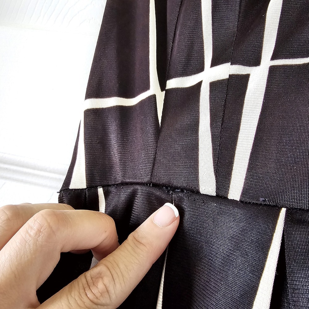 1960s 1970s Vintage Black White Necktie Geometric Design Above Knee Dress #75 - Picture 6 of 8